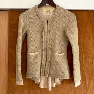 Zip up cotton/wool knit and nylon jacket.